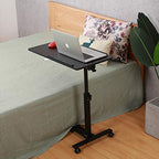 TigerDad Over Bed Table with Wheels Adjustable | Rolling Laptop Table Overbed Desk Hospital Tray Table Sofa Chair Side Table (Black) - color: Black