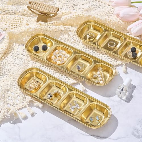 Teenyyou 4 Pcs DIY Esthetician Bowls Face Mask Tray Esthetician Supplies Stainless Steel Compartment Serving Tray Women Skincare Products for Spa Salon Aesthetician Beauty, Nail Art(Gold,Large) - color: Gold, size: Large