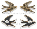 AMOIENSIS Bird Wall Sculpture Art, (Set of 2) 4¾ inch Resin Antique Gold Bird 3D Sculpted Floating Hanging Wall Sculpture Decoration - color: Antique Gold