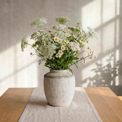 Ceramic Flower Vase, Rustic Farmhouse Terracotta Vase for Home Decor, Aesthetic Decorative Pottery Vases for Table Centerpiece, Living Room, Bookshelf, Bedroom, Kitchen, 7.28" (Small) - size: Small