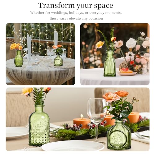 Glass Bud Vases Set of 64 - Green Assorted Small Mini Glass Vases for Flowers, Crystal Vintage Vase Set, Bulk Centerpieces for Table Décor, Wedding, Home and Events (Green, 64 Pcs) - color: Green, size: 64 Pcs
