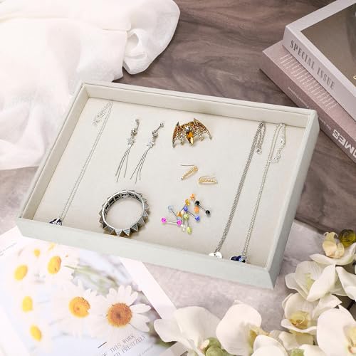 Mornajina 13.8" x 9.5" Velvet Jewelry Tray Jewelry Display Tray Flat Tray, Stackable Empty Plate Trays for Earrings Necklaces Bracelet Rings Display Showcase - Beige - color: Beige, size: Flat Tray 13.8"x9.5"