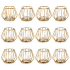 Geometric Tea Light Candle Holders - Wedding Centerpiece for Tables Morden Metal Votive Tealight Candles Stand with Glasses Coffee Home Room Decor Wedding Party Birthday Decoration, Gold 12 pcs