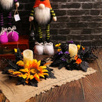 Halloween Candle Rings Wreath Fall Candle Rings Artificial Leaves Wreaths for Halloween Party Decorations 2 Pack Rose Skull Black Wreaths for Home Art Decor