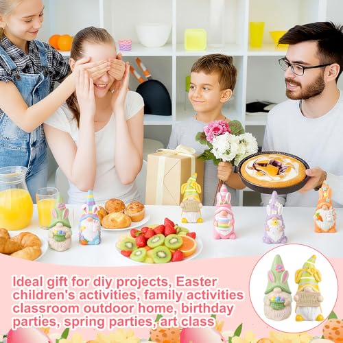 Arrowbash 6 Pcs Easter Ceramics to Draw Ready to Paint Your Own Gnome Statues 5.12 Easter Egg Rabbit Theme Paintable Figurines DIY White Ceramics Plaster Crafts Kit with Brush Palette - style: Easter