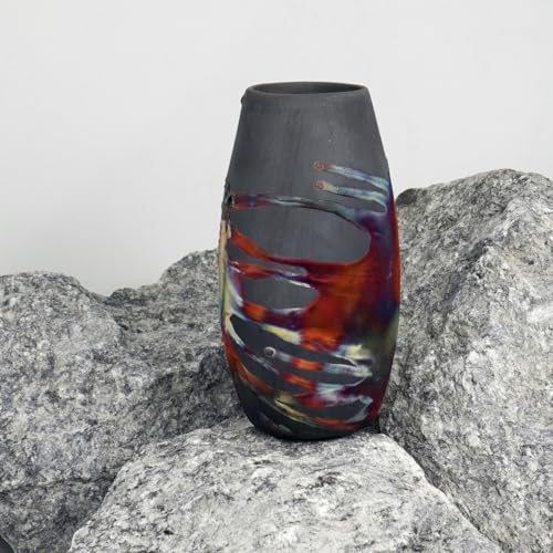 RAAQUU Tsuri 6 inch Handmade Ceramic Raku Vase - Pottery Gifts for Her, Boho, Gift Box, Gift for Mom, Bridesmaid Wedding Gift, Home Décor - CB