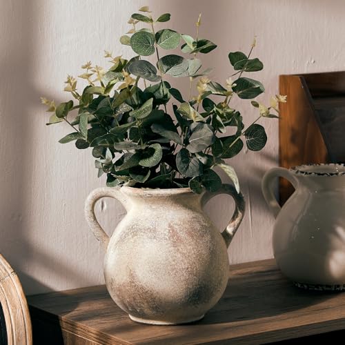 LUKA Antique Ceramic Vase with 2 Handle, 6.7 inches Rustic Vase Minimalist Decor, Decorative Vases for Home Decor, Table, Living Room, Shelf, Christmas Decoration(Small,Gray) - color: S-gray(6.69 In)