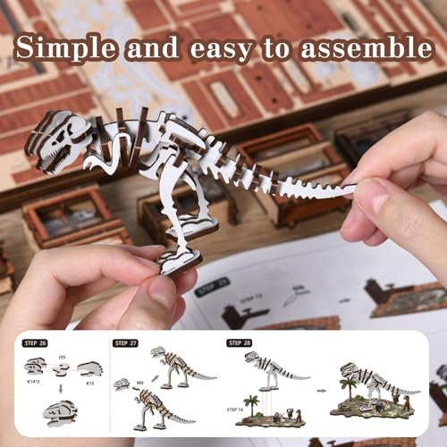 DIY Book Nook Kit, 3D Wooden Puzzle Miniature House Kit with LED Light, Dinosaur Fossil Museum Bookend Dollhouse, Creative Arts & Crafts Project for Adults and Teens Age 14+ (Fossil Museum)