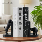 Decorative Bookends Cute Heavy Duty Book Ends, Dog and Cat Playing in The Fence Unique Modern Book Ends Stoppers Holders for Shelves Office, Black, Resin, 7.9" X 6.7"