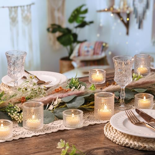 NITIME Glass Votive Candle Holders Set of 24, Assorted Heights Polka Dot Tea Light Holders for Wedding Centerpieces, Table Decor, Party & Home Decoration, Fits Standard Votives & Tea Lights - color: Clear