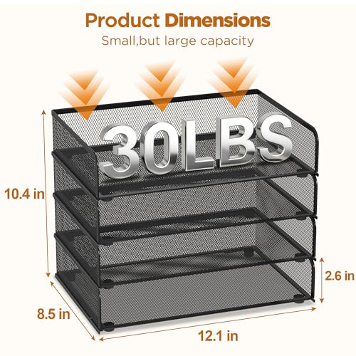 YINGHUA 4-Pack Metal Mesh Stackable Paper Letter Trays Organizer for Classroom,Office Desk File Sorter Holder Organizer Storage Box for Letter/A4 Size Folder Documents-Black - color: 4 Pack-black