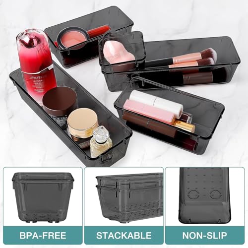 StorMiracle 25 PCS Drawer Organizer Set, 4 Varied Size Bathroom and kitchen Drawer cabinet organizer Trays, Clear Storage Bins for Makeup, Jewelry, Utensils and Gadgets，Black - color: Black, size: 25 PCS