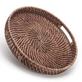 Round Rattan Woven Serving Tray with Handles Ottoman Tray for Breakfast, Drinks, Snack for Coffee Table, Home Decorative (11"x1.6", Honey Brown) - size: 11"