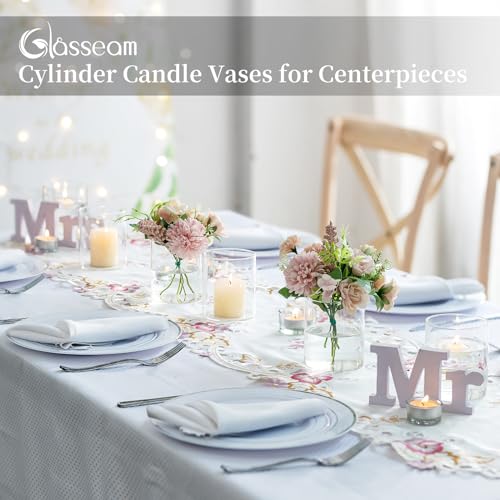 Glasseam Hurricane Glass Candle Holder Set of 6, Cylinder Clear Candle Holders for Pillar Candles, Modern Cylinder Vases for Floating Candles, Vases for Centerpiece Wedding Table Decorations, 4inch - color: 6, size: 4in