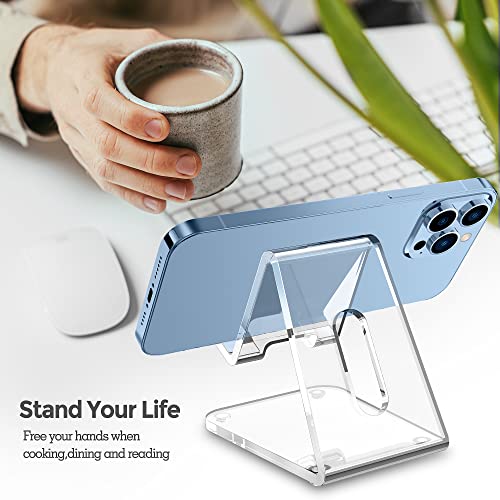 CreaDream Acrylic Cell Phone Stand, 5mm Thicker Clear Cell Phone Holder, Transparent Phone Stand for Desk, Desktop, Desk Accessories, Suitable for iPhone 14 13 Pro Max, All Smartphone 4-8inch - color: Clear