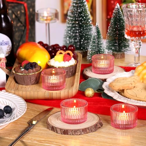 Lanttu Pink Tealight Candle Holder Set of 12, Small Votive Candle Holders for Table Centerpiece,Glass Tea Light Candles Holder for Party&Home,Wedding Decor(2''Dia*1.4''H) - color: Pink