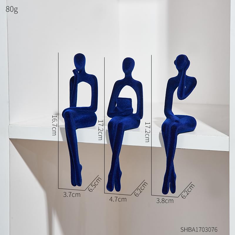 XINXUAN Statue Home Decor - Modern Bookshelf & Desk Decor - 3 Piece Set (Flocking- Blue) - color: Flocking- Blue