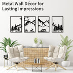 LONGKING 4 Pack Metal Wall Art, Mountain Iron Wall Sculpture, Art Wall Décor for Office, Dining Room, Living Room, Bedroom (Black, 17 x 12 in)