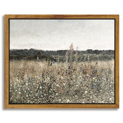 InSimSea Framed Canvas Wall Art, Meadow with Flowers Painting, Landscape for Living Room, Bedroom, Home, Bathroom Decor, 8x10 - color: Champ Fleuri, size: 10"L x 8"W