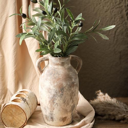 Ceramic Rustic Vase, 9.6 Inch Terracotta Rustic Vase with 2 Handles, Decorative Pottery Flower Vase for Home Decor, Living Room, Shelf Decor, Wedding, Table Decoration - color: 110-1-9.6in