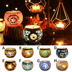 Mosaic Glass Tea Light Holders Romantic Stained Votive Candle Holder, MIATTCLD Round Handmade Tealight Candle Holder for Table Centerpieces, Christmas, Valentine, Birthday Party, Home Decor (H)