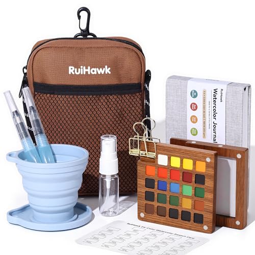 24-Color Watercolor Paint Set, All-in-One Travel Water Color Kit with Wood Palette, Sketchbook & Bag, Non-Toxic Portable Painting Set for Adults, Beginners, Artists & Outdoor Urban Sketching - color: 24 Colors