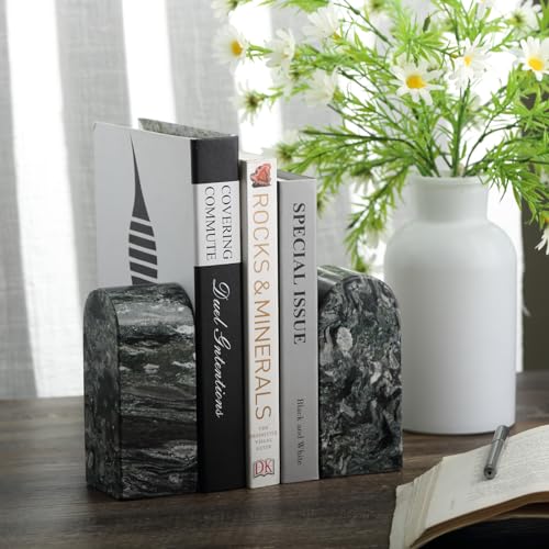 Koville Natural Marble Bookends for Shelves, Decorative Book Ends, 7lbs Heavy-Duty Marble Book Holders, Bookshelf Apartment Decor for Normal Books/CD/Video Games(Olive Green) - color: Green Marble-olive Green, size: 7lb