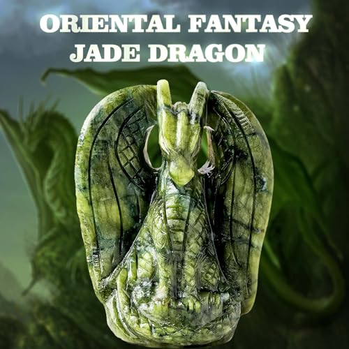 Apengshi Dragon Statue Natural Green Jade Crystal Animal Figurine, Decorative Collectible Sculpture for Home Office Desk Gift for Teen Men Women, for Gamers & Collectors(Classic Style)