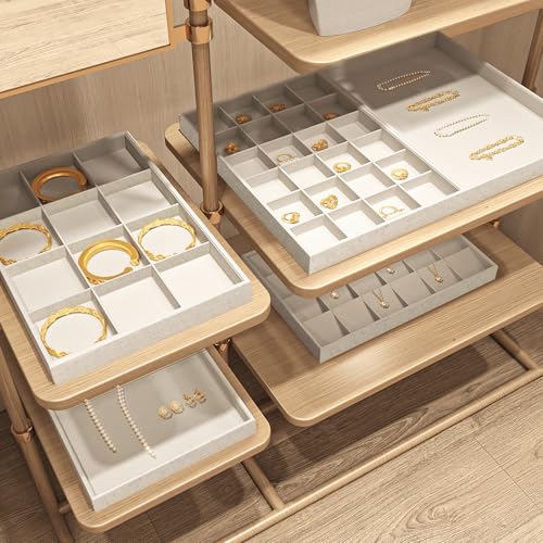 Oirlv Linen 7 Lines Ring Storage Tray Rings Showcase Display Organizer Plate - size: 7 lines