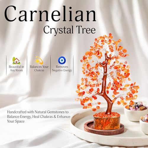 YATSKIA Carnelian Crystal Tree of Life - Bonsai Tree - Feng Shui Home Decor - Crystal Stones - Home Office Decor - Crystals Gifts for Women - color: Carnelian Silver Wire