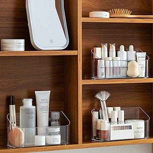 SUNFICON Makeup Tray Holder Organizer Cosmetic Display Case Tabletop Desktop Vanity Countertop Bathroom Wall Cabinet Medicine Storage Box 9 Dividers 2 Removable for Womens Ladies Girls Crystal Clear - color: Clear