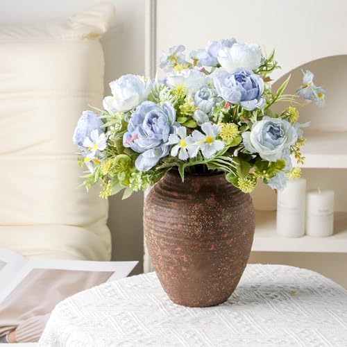 Ceramic Flower Vase 7.4 inch Farmhouse Rustic Vase for Home Decor Handcrafted Pottery Vase Small Terracotta Vases for Dining Table Decor Fireplace Living Room Bathroom Wedding Centerpiece - color: 205-2-7.4in