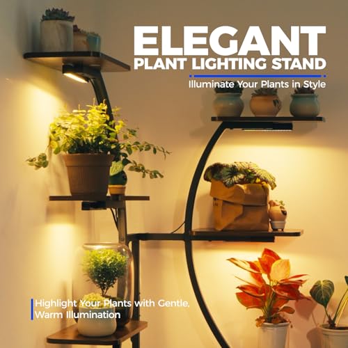 Barrina LS12 Corner Plant Stand with Grow Light, 62.2" Tall 9-Tier Plant Shelf for Large Plant, Warm Full Spectrum T5 Grow Lights, S-Shape Corner Flower Holder for Living Room, Home Decor, Gardening