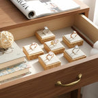 12 Pcs Bamboo Rings Display Stand with Beige Velvet, Jewelry Ring Holder Organizer for Retail Store Window Showcase and Drawer Storage
