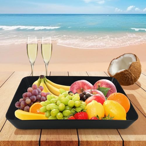 greenandlife 4 pcs 16" x 11" Large Serving Trays for Party Supplies, Plastic Platters for Serving Food, Unbreakable Reusable Trays for Snack, Fruit, Cookies, Desserts in Kitchen, BPA Free, Black - color: Black
