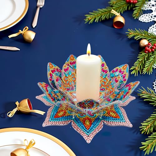 DIY Diamond Art Painting Candlestick Holders Mandala Flower Shape Desk Candle Tray Tabletop Ornaments for Wedding Festival and Party Home Table Centerpiece-Flower02 - color: Flower02