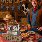 Yuntau 4 Pcs Western Tiered Tray Decorations Set Cowboy Hat Stack Block Signs Desert Farmhouse Rustic Tabletop Tiered Tray Decor for Table Shelf Home Office - style: Western Hat