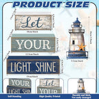 Lineshading 4 Pcs Beach Coastal Table Decor Wooden Lighthouse Decoration with Starfish Summer Tiered Tray Decor Blue and White Ocean Centerpieces Rustic Beach House Nautical Decorations for Home Shelf - style: Coastal