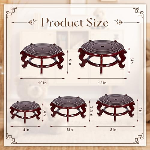 Geetery 2 Pcs 4 to 12 in Wooden Plant Stands Indoor Chinese Oriental Plant Stand for Vase Fishbowl Flower Pot Lamp Redwood Base Vintage Display Rack Decor(12 Inch) - size: 12 Inch
