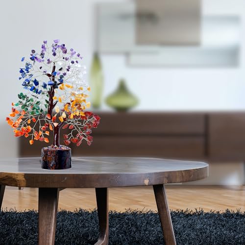 ZENFULSTONE 7 Chakra Tree of Life Spiritual Décor for Home & Office | Handmade Crystal Bonsai for Positive Energy & Healing | Wonderful for Her - color: Chakra Silver Wire 300 Beads