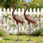 chisheen 2PCS Garden Crane Statues Outdoor Sculptures Metal Yard Art Statue for Garden Decoration Large Size Set of 2 - size: L-2PC