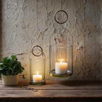 6" Wide Handmade Sturdy Glass Cylinder Jar with Metal Stand in Antique Brass, Display Glass Container for Candles and Plants, Hurricane Lantern, Candle Holder, Industrial, Farmhouse, Outdoor - size: 6"x15"