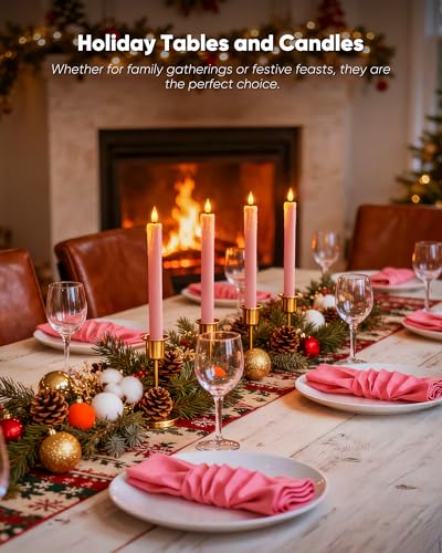 Homemory 6 Pcs Real Wax Pink Flameless Taper Candles with Remote Timer, 9.6 Inches LED Fake Candlesticks, LED Candle with 3D Flickering Flame for Romantic Wedding, Dinner, Xmas Anniversary Decor - style: Romantic - Pink 9.6"
