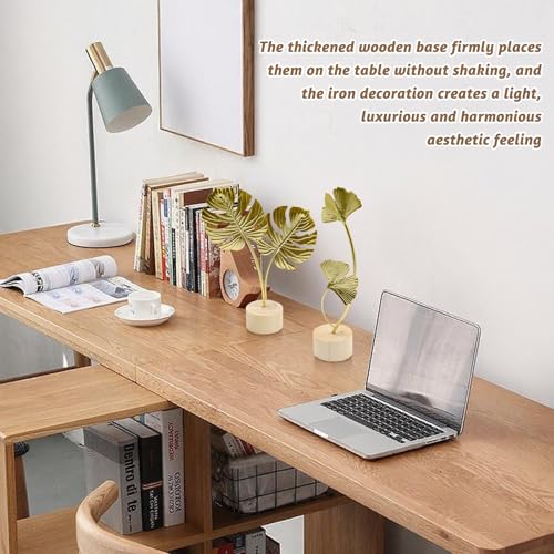 2 Pcs Metal Gold Decor Statues, Leaves Ornaments Modern Creative Home Décor Accents Statue for Office, Room, Bookshelf, Home Decor (Monstera, Ginkgo)