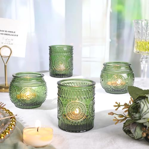 36 Pcs Green Candle Holders Bulk for Wedding Table Centerpieces - Assorted Glass Tea Light Holders for Vintage Wedding Table Centerpieces, Bridal or Baby Shower Decoration - color: Green