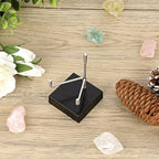 Hipiwe Adjustable Stainless Steel Arms Display Stand Wooden Base Rock Display Small Display Easel Holder for Displaying Fossil Coral Geodes Rock Mineral Agate Plate Seashell and Photos, 2"x2"x3.1" - size: Small