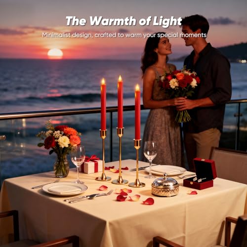 Homemory 6 Pcs Real Wax LED Red Flameless Taper Candles with Remote Timer, 9.6 Inches Fake Candlesticks, Dripless Battery Operated Window Candle with 3D Flickering Flame for Fireplace Xmas Decor - style: Christmas - Red 9.6"