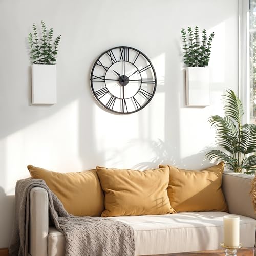 2 Pack Metal Wall Planter Vases Decor with Artificial Eucalyptus, Modern Farmhouse Rustic Hanging Pocket Planters for Indoor Greenery and Flowers, Living Room Bedroom Kitchen Decoration, White - color: White