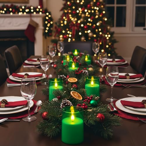 Homemory Green Flickering Flameless Candles, Battery Operated Acrylic LED Pillar Candles with Remote Control and Timer, Set of 5, St. Patrick's Day - color: Green