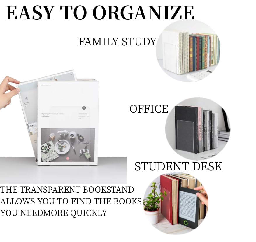Lulonpon 16 Pieces Book Ends, Bookend, Books Ends for Shelves, Books Ends for Heavy Books, Clear Bookends, Acrylic Bookends for School, Library,Desktop Organizer and Book Shelves - color: Clear-rightangle